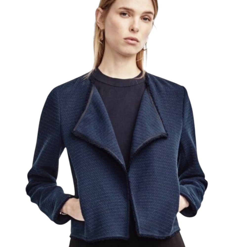 Ann Taylor Womens Blue Tweed Knit Open Jacket Size XS